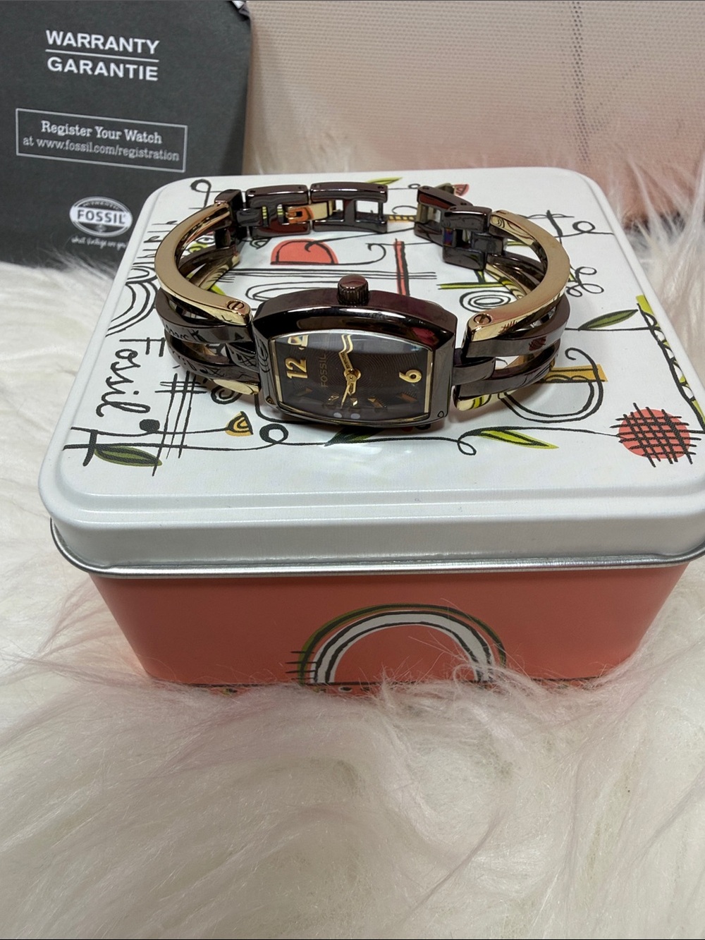 Fossil Brown and Gold Women's Bracelet Watch 2 Tone size medium